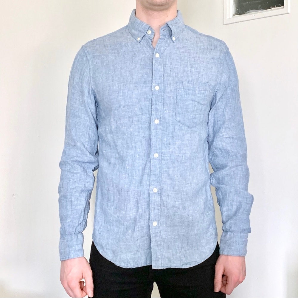 J.Crew Light Blue Button Down Linen Shirt Blend Long Sleeve Classic Beach Summer